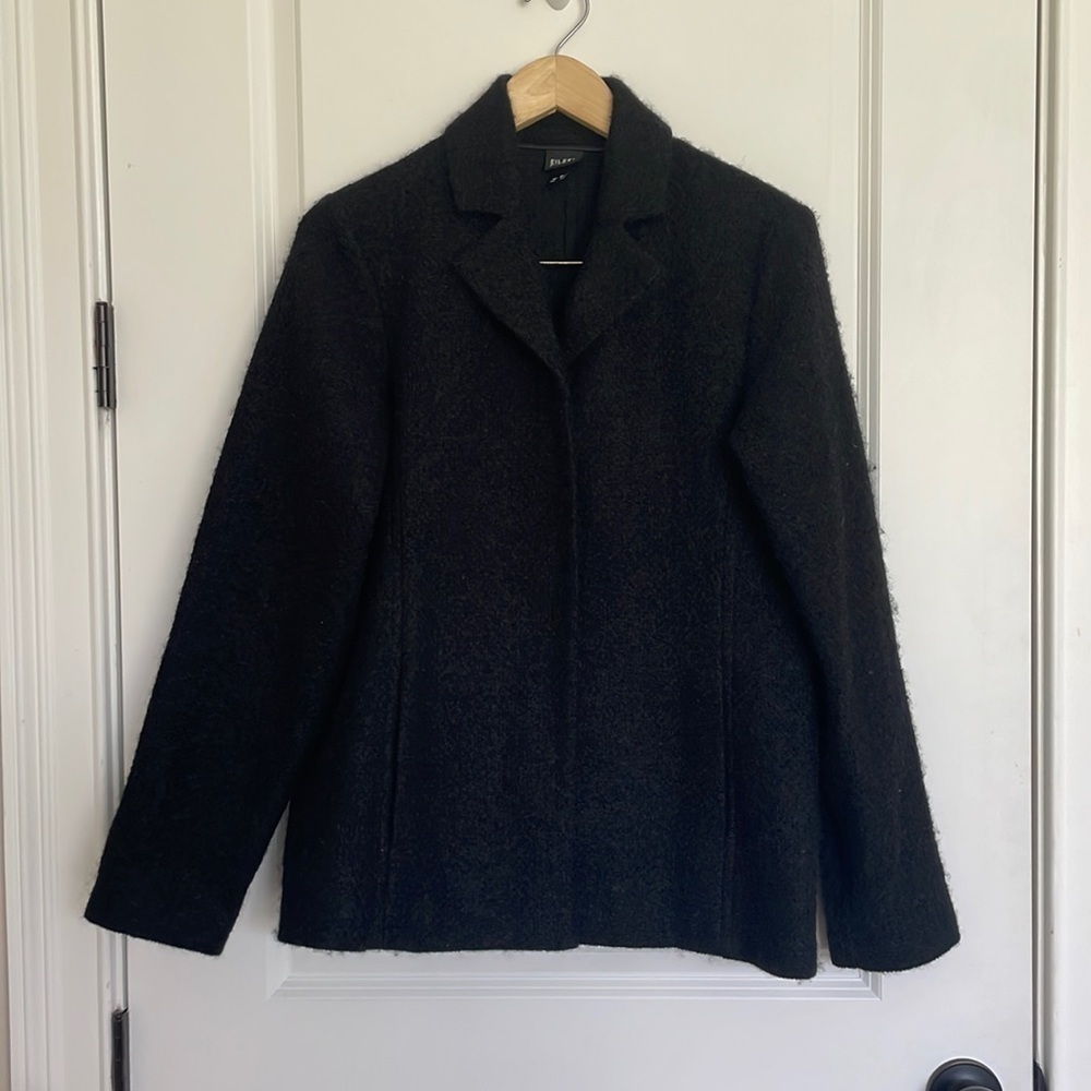 Eileen Fisher Black Textured Wool Blend Jacket